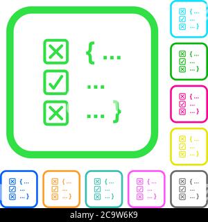 Source code checking vivid colored flat icons in curved borders on white background Stock Vector