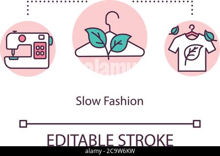 Slow fashion concept icon. Sustainable consumption of clothes. Ecological production. Ethical manufacturer idea thin line illustration. Vector isolate Stock Vector