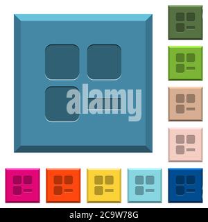 Remove component engraved icons on edged square buttons in various trendy colors Stock Vector