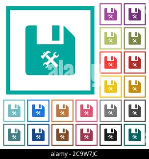 File tools flat color icons with quadrant frames on white background Stock Vector