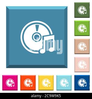 Audio CD white icons on edged square buttons in various trendy colors Stock Vector