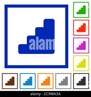 Stairs flat color icons in square frames on white background Stock Vector