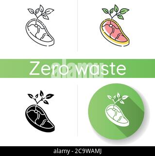 Vegan meat icon. Linear black and RGB color styles. Healthy eating, vegetarianism. Refusing from animal meat. Environment protection. Plant growing fr Stock Vector