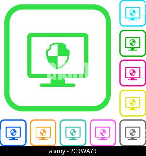 Computer security vivid colored flat icons in curved borders on white background Stock Vector