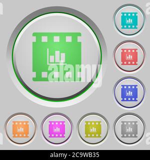 Movie statistics color icons on sunk push buttons Stock Vector