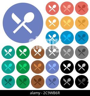 Dining multi colored flat icons on round backgrounds. Included white, light and dark icon variations for hover and active status effects, and bonus sh Stock Vector