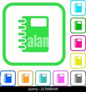 Spiral notebook vivid colored flat icons in curved borders on white background Stock Vector
