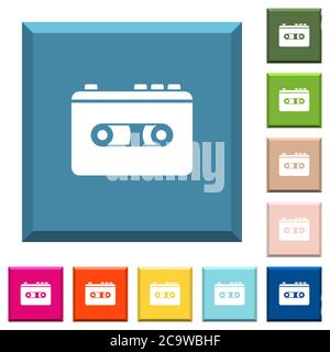 Vintage retro walkman white icons on edged square buttons in various trendy colors Stock Vector