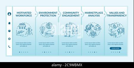 Public relationship onboarding vector template. Community engagement. Motivated workforce. Responsive mobile website with icons. Webpage walkthrough s Stock Vector