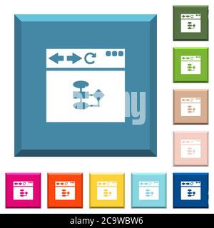 Browser flow chart white icons on edged square buttons in various trendy colors Stock Vector