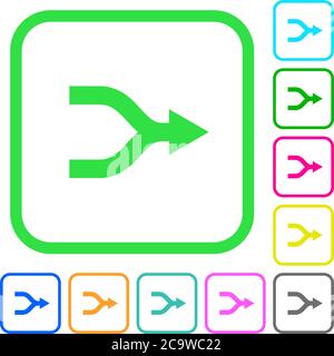 Merge arrows vivid colored flat icons in curved borders on white background Stock Vector