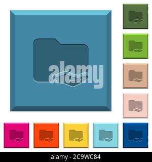 Shared folder engraved icons on edged square buttons in various trendy colors Stock Vector