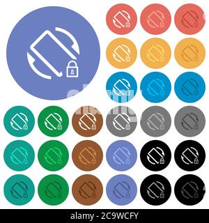 Mobile screen rotation locked multi colored flat icons on round backgrounds. Included white, light and dark icon variations for hover and active statu Stock Vector