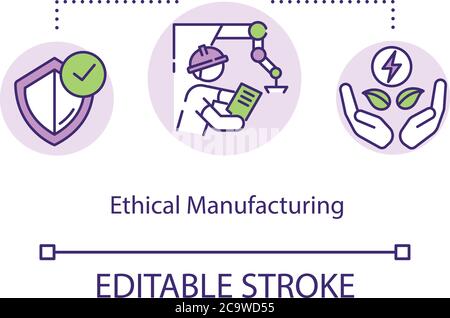 Ethical manufacturing concept icon. Ecological facility production. Zero waste process. Sustainable development idea thin line illustration. Vector is Stock Vector