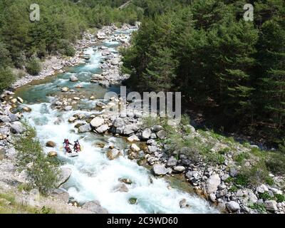 RAFTING ON THE GUIL RIVER. Hautes-Alpes, France. Stock Photo
