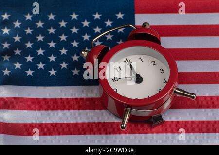 Flag USA with vintage watch close up. National flag of United States of America Stock Photo