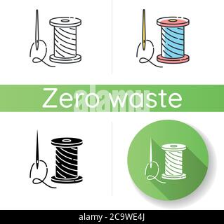Repairing clothing icon. Linear black and RGB color styles. Sewing studio, professional needlework, atelier. Zero waste lifestyle advice. Needle and t Stock Vector