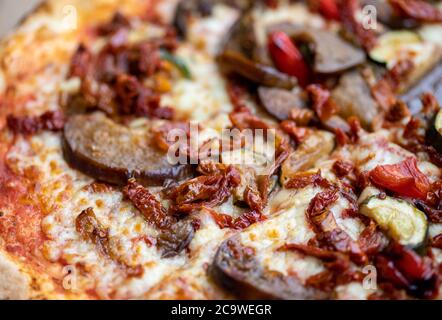 Homemade Pizza. A wonderful mix of flavors and colors. Stock Photo