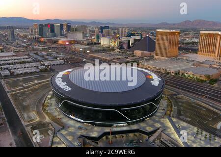 An aerial view of Allegiant Stadium, Wednesday, Feb. 3, 2021, in