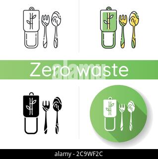 Bamboo cutlery icon. Linear black and RGB color styles. Eco friendly lifestyle, zero waste policy. Handmade wooden tableware, biodegradable fork and s Stock Vector