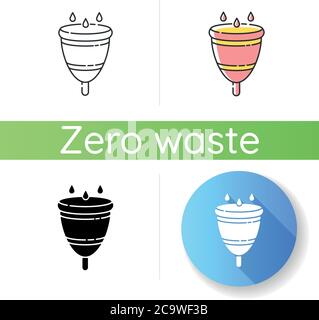 Menstrual cup icon. Linear black and RGB color styles. Zero waste lifestyle, menstruation. Feminine accesory, female hygiene. Small silicone cup for w Stock Vector