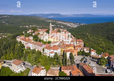 Plomin town with Rabac behind Stock Photo
