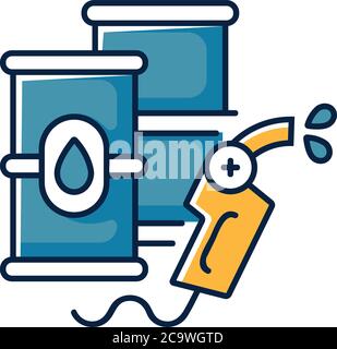 Petroleum RGB color icon. Petrochemical industry, petrol refinery, energy market. Fossil fuel storage, barrels with crude materials isolated vector il Stock Vector