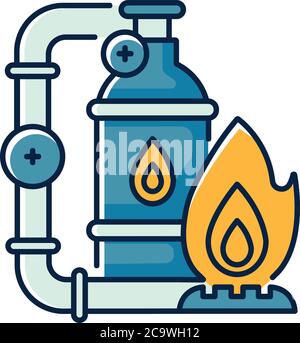 Gas industry RGB color icon. Energy business. Natural resources exploitation. Crude materials, fossil fuel manufacturing. Gas supply isolated vector i Stock Vector