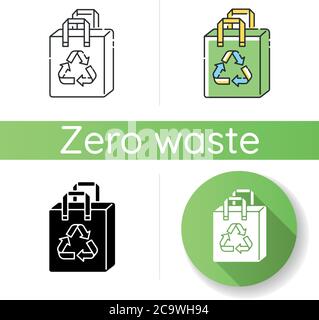 Reusable grocery bag icon. Linear black and RGB color styles. Zero waste, sustainable lifestyle. Eco friendly, plastic free shopping bag with recyclin Stock Vector