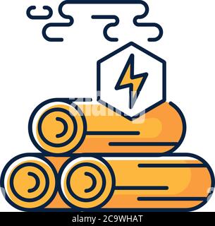 Wood energy RGB color icon. Power manufacturing business, electricity generation. Natural resources exploitation, deforestation. Isolated vector illus Stock Vector