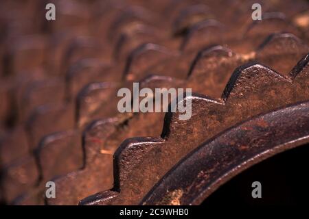 Closeup of a rusty old roller farm equipment Stock Photo