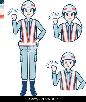 A Man wearing workwear with fist pump images. It's vector art so it's easy to edit. Stock Vector