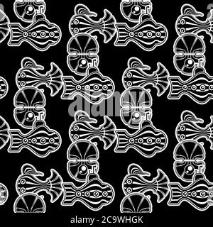 seamless pattern of a submarine fish seashell on a black background. Vector image Stock Vector