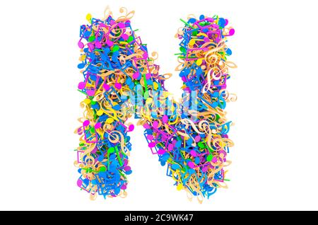 Letter N from colored musical notes. 3D rendering isolated on white background Stock Photo