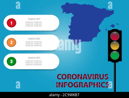 Coronavirus infographics of  Spain ready for your text. Stock Vector