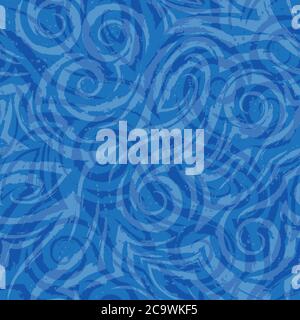 Vector seamless blue pattern of abstract shapes and splashes. on a sea background for decor. Texture for curtains fabrics or wrapping paper. Spiral Stock Vector