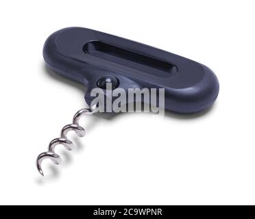 Black Handle Cork Screw Isolated on White. Stock Photo