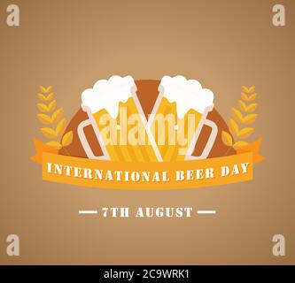International Beer Day, 7th August poster, flat illustration, vector Stock Vector
