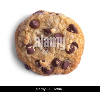 Single Chocolate Chip Cookie Isolated on White. Stock Photo