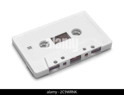 Audio Tape Cassette with Blank Space Isolated on White. Stock Photo