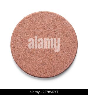 Round Cork Cup Coaster Isolated on White. Stock Photo