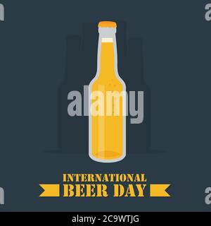 International Beer Day poster, beer bottles, flat illustration, vector Stock Vector