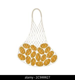 Potatoes in a string bag. Food Delivery Concept. Vector illustration on a white background Stock Vector