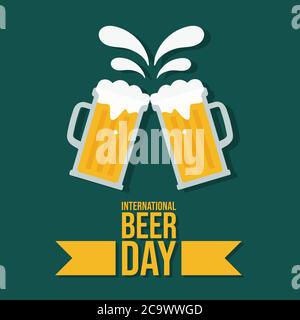 International Beer Day poster, flat illustration, vector Stock Vector