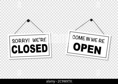 Come in we're open or closed in signboard with a rope on transparent background. Vector Stock Vector