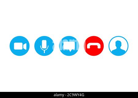 Video call screen template. Video cal icons set. Vector illustration Stock Vector