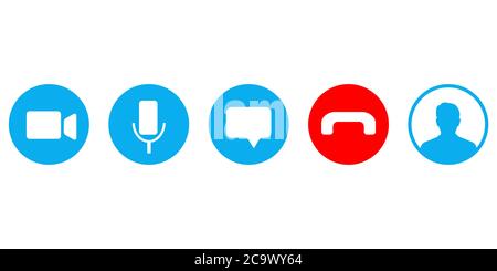 Video call screen template. Video cal icons set. Vector illustration Stock Vector