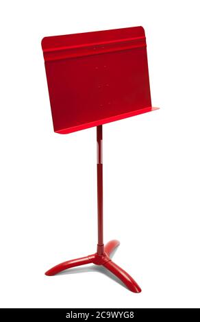 Red Music Stand Angle View Isolated on White. Stock Photo