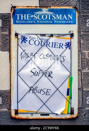 Newspaper billboard in North Berwick, East Lothian, Scotland, UK Stock Photo