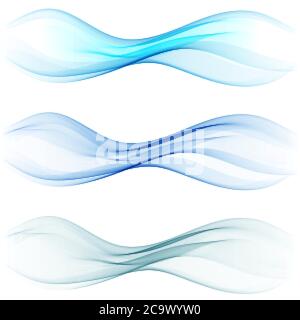Set of blue abstract wave design element Wave flow Stock Vector